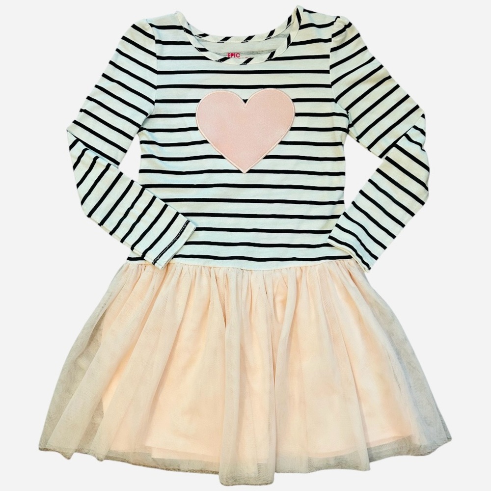 Girls Epic Threads Long Sleeve Heart Dress with Lined Tutu Skirt, Size 6 pink